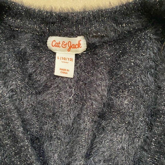 Cat & Jack Fuzzy Cardigan Sweater Black and Metallic Large 10/12 - Picture 4 of 4